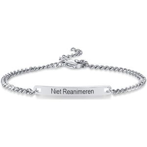 Gegraveerde Niet Reanimeren Armband - Niet Reanimeren Penning - Do Not Resuscitate - Gegraveerd - Gebogen Bar - Roestvrij Staal - RVS - Verstelbaar - Zilverkleurig