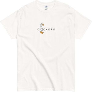 Grappig T Shirt Dames en Heren - Cartoon Eend - Duck Off - Katoen- Wit - L