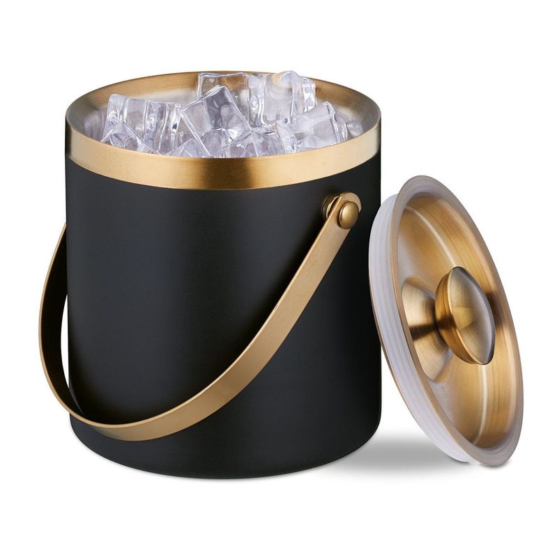 Ijsemmer - RVS - Dubbelwandig - 1,5 Liter - Zwart-Goud - Met Deksel en Hengsel