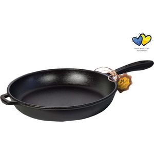 MAYSTERNYA Koekenpan Gietijzer - ø 24 x 4 cm - Gietijzeren Pan voor alle warmtebronnen - Pannenset - Bakken - Grillen - Inductie - Traditioneel Cadeau - Metalen handvat - Robuste Pan - Skillet - PFAS vrij - Zwart