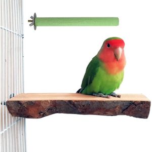 Natuurlijke papegaaienstang vogelplatform van hout 2 stuks - Platte vogelspeelstandaard