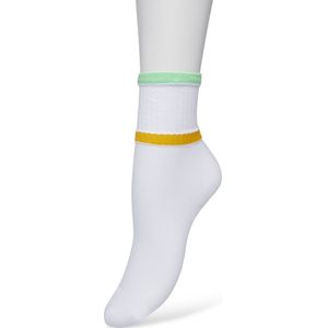 Bonnie Doon Sportieve Dames Sokken maat 36/42 Wit met Groen en Geel - Met Rib Detail en Bies - Zeer zacht - Vochtregulerend - Sporty Micro Sock - Platte naden - Uitstekend Draagcomfort - Sportief - White/Summer Green - BP221429.394