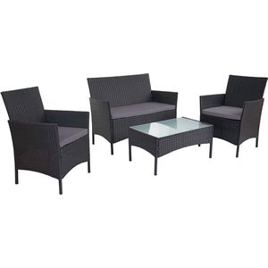 2-1-1 Poly-rattan tuinset Halden, zitgroep loungeset bank ~ antraciet, antraciet kussens