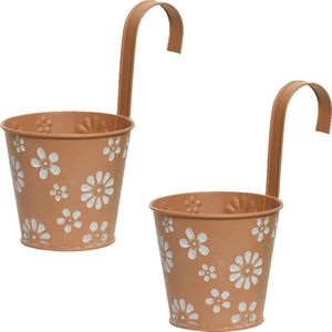 Decoris Bloempotten ophangbaar - 2x - zink - 32 x 16 cm - terra bruin