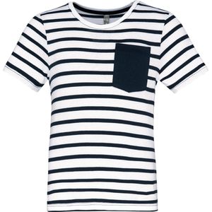 Kariban Gestreept T-shirt met zak en korte mouwen kids K379 - White / Navy Stripes - 10/12 Y (10/12 ans)