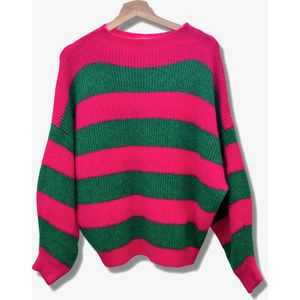 Lundholm Sweater Dames trui roze groen gestreept - gebreide truien dames oversized trui dames knitted scandinavische trui dames | Lundholm Linköping collectie