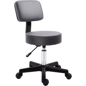 HOMCOM-Salonhocker-Kunstleder, Schaumstoff-Φ35 x H(72-84)cm-Grau