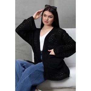 Gebreide damesvest met zakken | Zwart