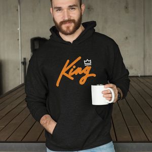 Zwarte Koningsdag Hoodie King Crown 2 Kleuren - Maat XL - Uniseks Pasvorm - Oranje Feestkleding