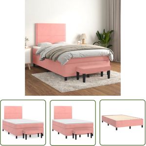 The Living Store Boxspring met matras fluweel roze 120x200 cm - Boxspringbed - Fluweel Bed - Roos Kleurig Bed - Tweepersoons Bed - King Size Bed