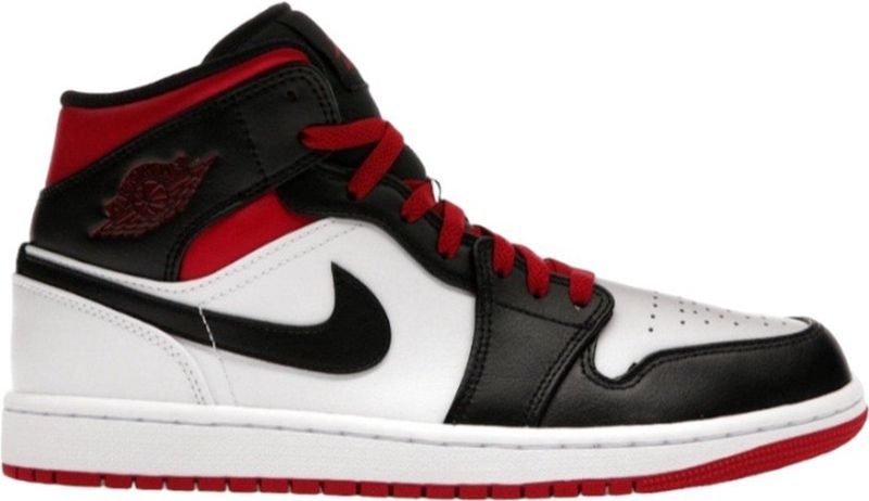 Air Jordan - 1 Mid Alternate Bred Toe - Sportschoenen - Zwart/Rood/Wit - Leer