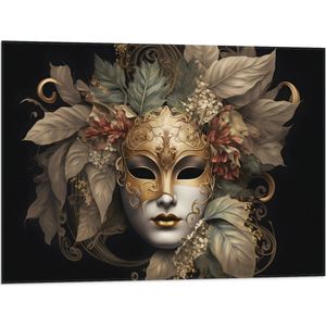 Vlag - Venetiaanse carnavals Masker met Gouden en Beige Details tegen Zwarte Achtergrond - 80x60 cm Foto op Polyester Vlag