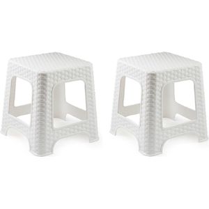 Plasticforte zit krukje - 2x - Rotan line - wit - kunststof - 32 x 32 x 30 cm - kinder krukjes