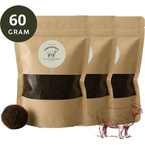 Comfortwol - Wandelwol 60 gram - Bruin - 100% natuurlijke Antidruk wol - Voetwol voor blaren, hielspoor & likdoorns – Rijk aan lanoline –Wandelwol voor voeten - Pieterpad & Vierdaagse - Schapenwol
