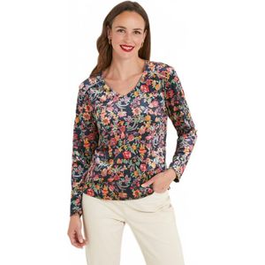 Gebloemd fluwelen T-shirt met V-hals