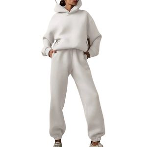 Livano Joggingpak Dames - Huispak - Trainingspak - Volwassenen - Capuchon - Jogging Pak - Joggingbroeken - Broek - Hoodie - Wit - Maat M