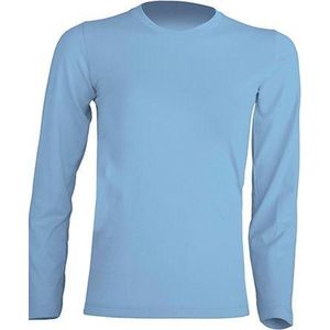 JHK kinder t-shirt lange mouw kleur sky blue maat 3-4 jaar (104) - Set van 2 stuks
