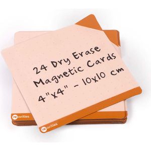 Rewrities Notes - 24 oranje Dry Erase magneetkaarten 10 x 10 cm - met whiteboard marker & Rewipie - Herbruikbare notities voor whiteboard, taken, planning, projecten, organisatie
