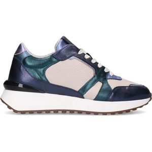 Manfield - Dames - Blauwe leren sneakers met metallic details - Maat 36