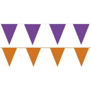 Oranje/Paarse feest punt vlaggetjes pakket - 120 meter - slingers / vlaggenlijn
