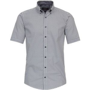 CASA MODA Sport casual fit overhemd - korte mouw - popeline - blauw met wit dessin - Strijkvriendelijk - Boordmaat: 39 - 40