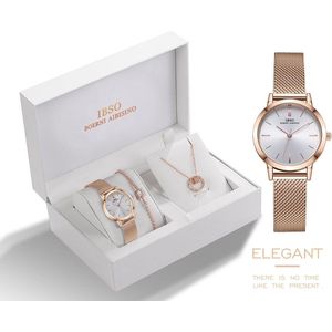 Boerni Aibisino Rosé Gouden Horloge,  Armband en Ketting | Rosé Goud luxe geschenk set luxe geschenk set | Crystal glass | Premium kwaliteit uurwerk Quartz| Mineraal | Geschenk | Fashion | Elegant | Dames | Vrouw |