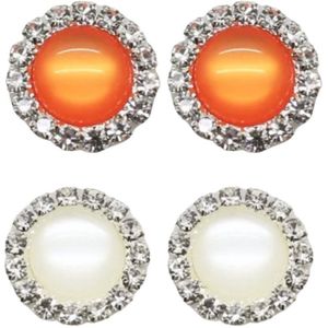 2 Paar clip oorbellen-Oranje-Wit-1.5 cm- Kunststof- Charme Bijoux