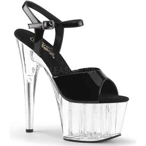 Pleaser - ADORE-709 Sandaal met enkelband, Paaldans schoenen - Paaldans schoenen - 44 Shoes - Zwart/Transparant