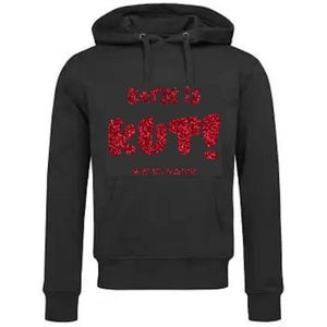 Hoodie met Capuchon en Kangoeroezak Unisex Volwassenen Lol - feestje - grappig - grappige tekst - Tekst - Vrijgezel - Vrijgezellenfeest - Kerst Kerstmis ""Kerst is KUT maar wel gezellig"" | Rood GLITTER | Maat L