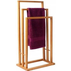 Elegant bamboe handdoekenrek - Hout - 3 hoogtes - Vrijstaand - Voor badkamer of keuken - 82 x 43 x 30 cm - Lichtbruin/bamboe