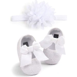 Provento - Babyschoenen meisjes strik knoop Mary Jane antislip zool prinsessen-doopschoenen hoofdband