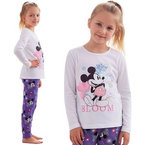 DISNEY Minnie Mouse Katoenen, wit-paarse pyjama voor meisjes, TWEE-DELIGE pyjama met lange mouwen, 100% KATOEN