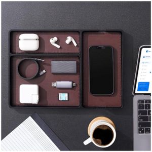 Houten Valet Dienblad – Bureau-Organizer – Opbergdoos Voor Nachtkastje Of Kantoor – Opbergsysteem Voor Telefoon – Horloge – Sleutels – Sieraden – Organizer Voor Mannen En Vrouwen