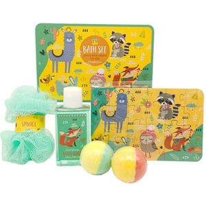 Bad set Sweet Orange Animals dieren - Geel / Blauw - Metaal / Kunststof - Set van 4 - Bad - Geschenkset - Cadeauset - Cadeau - Sinterklaascadeau - Kerstcadeau