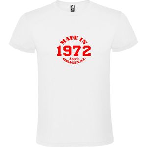 Wit T-Shirt met “Made in 1972 / 100% Original “ Afbeelding Rood Size XL