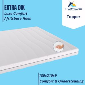 Toros Bedden 180x210 Topmatras - 9cm dik - HR 45 Premium Bamboe Deluxe - Afritsbaar en wasbaar - Topper Matras Topdek - Climate Motion Control