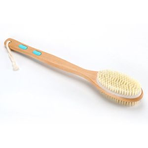 Natuurlijke badborstel met lange houten steel - dubbelzijdige lichaamsborstel - zachte en stevige haren voor huidverzorging en exfoliatie (44 cm)