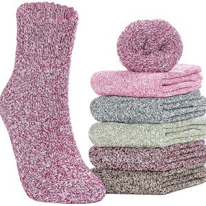 Wintersokken voor dames, 6 paar kleurrijke thermische sokken voor dames, warme sokken, gebreide sokken, ademend, casual wintersokken (meerkleurig, EU-maat 35-42), lichtgroen, donkergroen, roze, wijnrood, rozerood, bruin