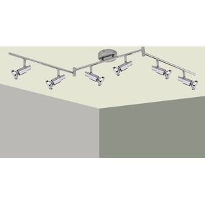 Trango 6-vlams plafondlamp 2991-68SD *OSCAR* in chroomlook incl. 6x 5 W 3-traps dimbaar GU10 LED-lamp - plafondspot - woonkamerlamp draaibaar en draaibaar