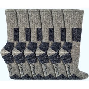 Wandelsokken | 85% Merinowol | Gevoerd | Diverse maten | Kleur: Grijs Blauw | 6 paar