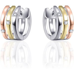 Jewels Inc. - Oorringen - Tri-color Verguld Zilver 925 - 12mmØ - 6mm Breed