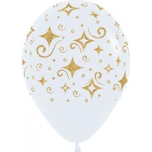 Ballon Wit met Glinster Goud opdruk  8 stuks , Huwelijk, Jubileum, Verjaardag, Thema