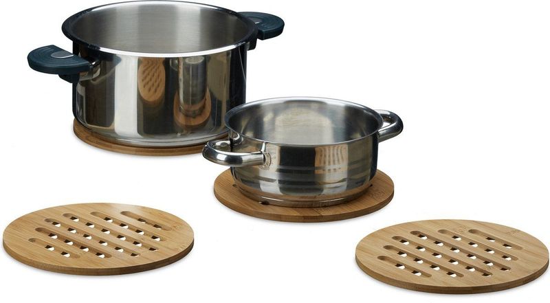 relaxdays bamboe ronde onderzetters - 4 stuks - hout