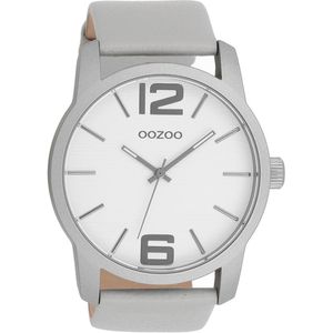 OOZOO Timepieces - Licht grijze horloge met licht grijze leren band - C9730