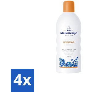 Melkmeisje – Bad & Douche – Honing – 1000 ml - Voordeelverpakking - 4 stuks