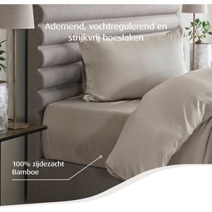 Home by TEMPUR® Topper Hoeslaken - Nature – 180 x 200 x 9 cm – Zijdezacht Bamboe – Hoeslaken Strijkvrij – Geschikt voor Droger