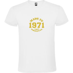 Wit T-Shirt met “Made in 1971 / 100% Original “ Afbeelding Goud Size XXXL