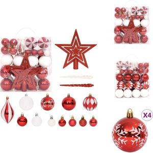 vidaXL Kerstbal Set - Onbreekbaar - Verschillende maten - Lichtgewicht - Rood en wit - Kunststof - Incl - doos - 16x3cm - 12x4cm - 24x6cm - 2x geribbelde druppel - 9x ijspegel - 1x sterpiek - Kerstbalhaakjes