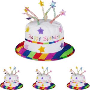 Relaxdays 4 x Happy Birthday hoed taart - feesthoed verjaardag - pluche – verjaardagshoed