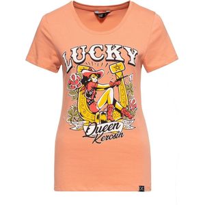 Queen Kerosin Damen Lucky Print T-Shirt Orange-S
